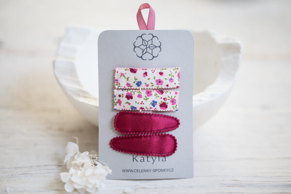 Dětské sponky vínové a&nbsp;květinové