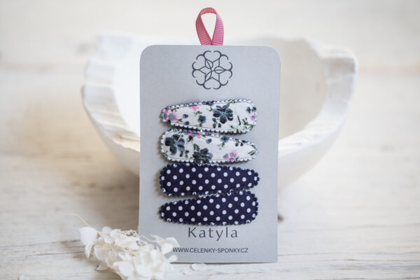 Dětské sponky tmavo modré puntík a&nbsp;květy