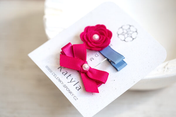 Laděný set dětských sponek – mašlička a&nbsp;květina