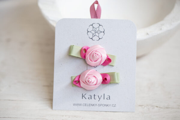 Dětské sponky – Růžové růžičky
