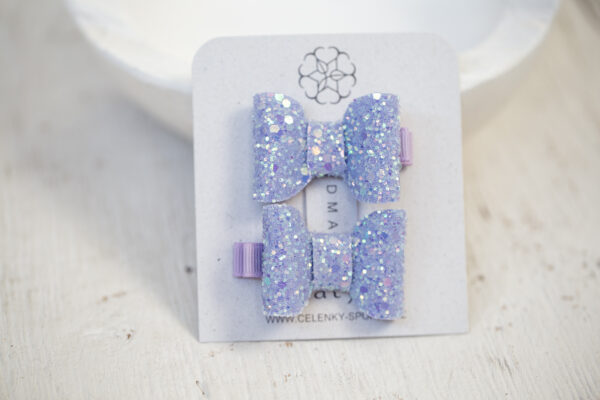 Dětské sponky-Třpytivé mašle Fialové