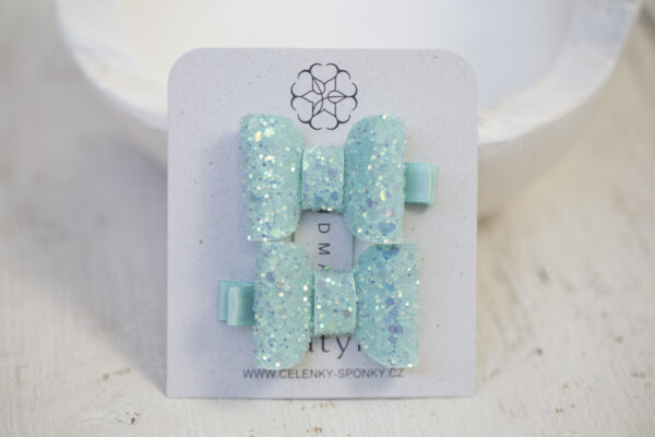 Dětské sponky do&nbsp;vlasů- třpytivé mašle Mentolově zelené