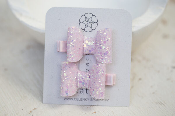 Dětské sponky – Třpytivé mašle Růžové